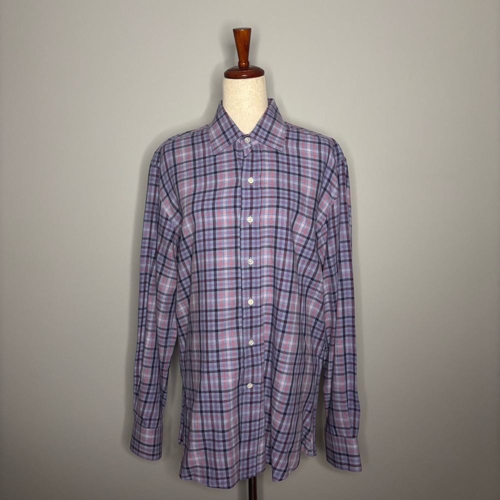 Ledbury Fine Shirting Mens Slim Fit Purple Check size M